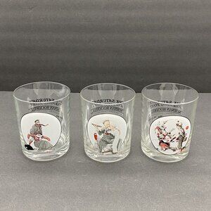 Vintage Norman Rockwell Saturday Evening Post On The Rocks Glasses Set‎ of 3